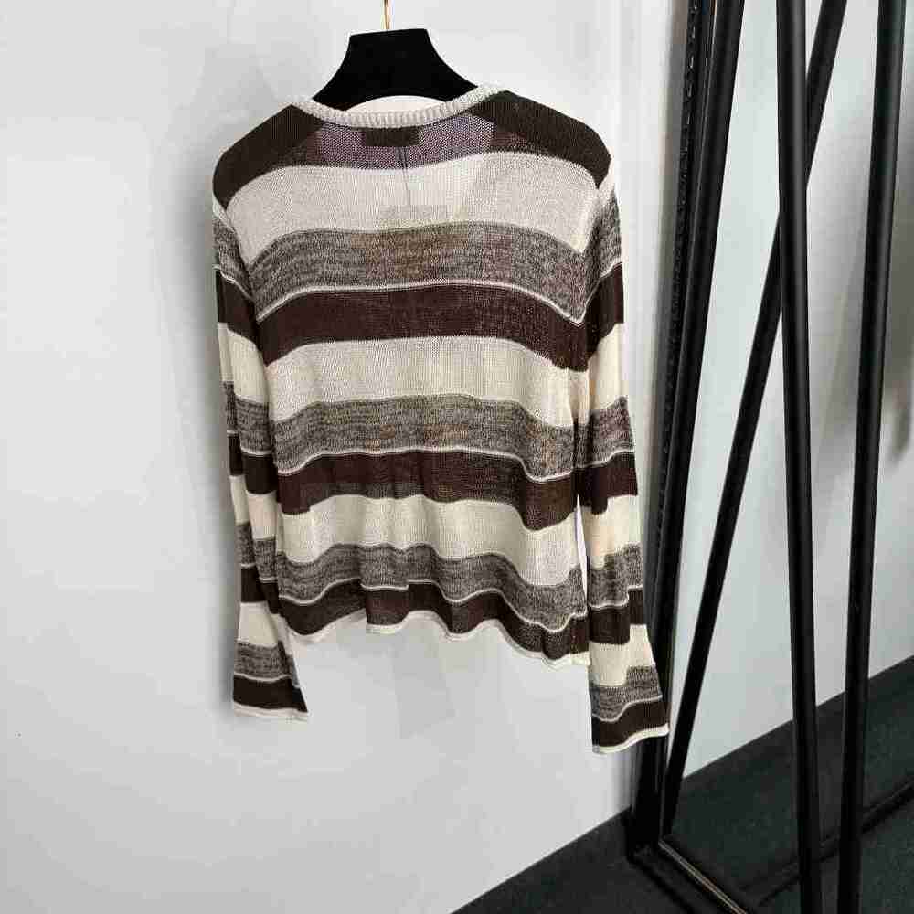✨Miu Miu Brown Cream Stripe V-neck Lightweight Knit Cardigan - Picture 5 of 6